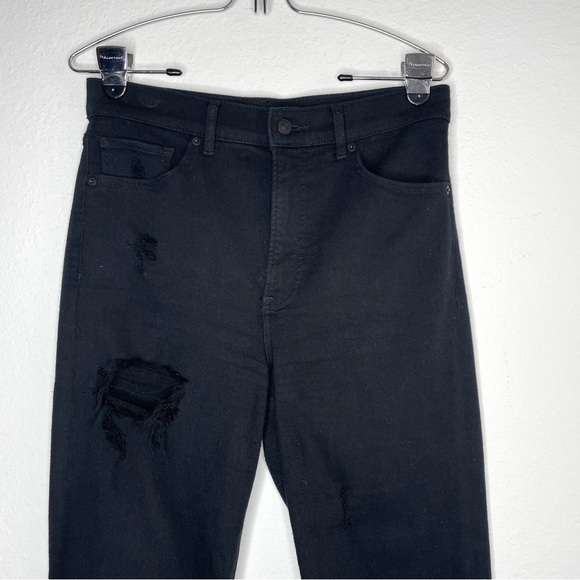 Express Straight Super High Rise Jeans Size 6 Distressed - Picture 2 of 11